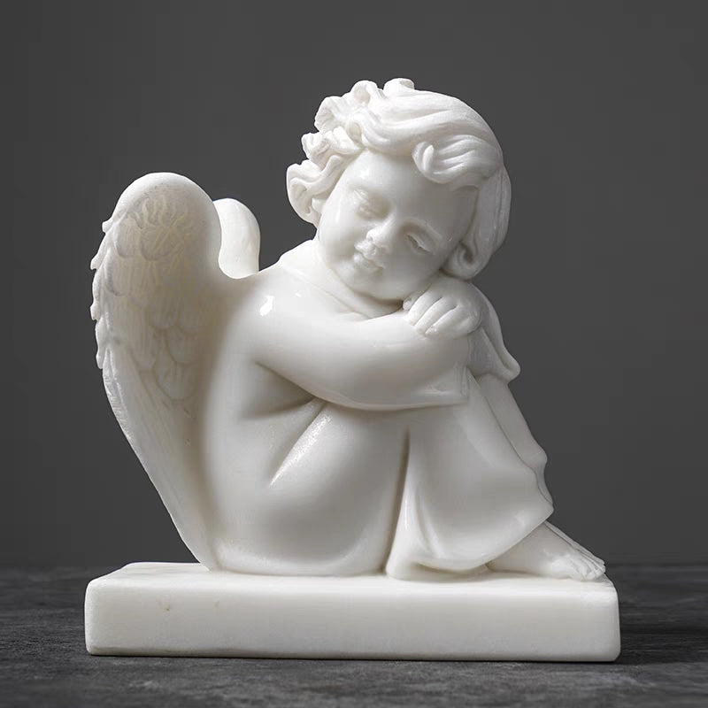 White Marble Angel Praying on Its Knee Statue