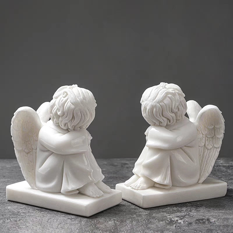 White Marble Angel Praying on Its Knee Statue