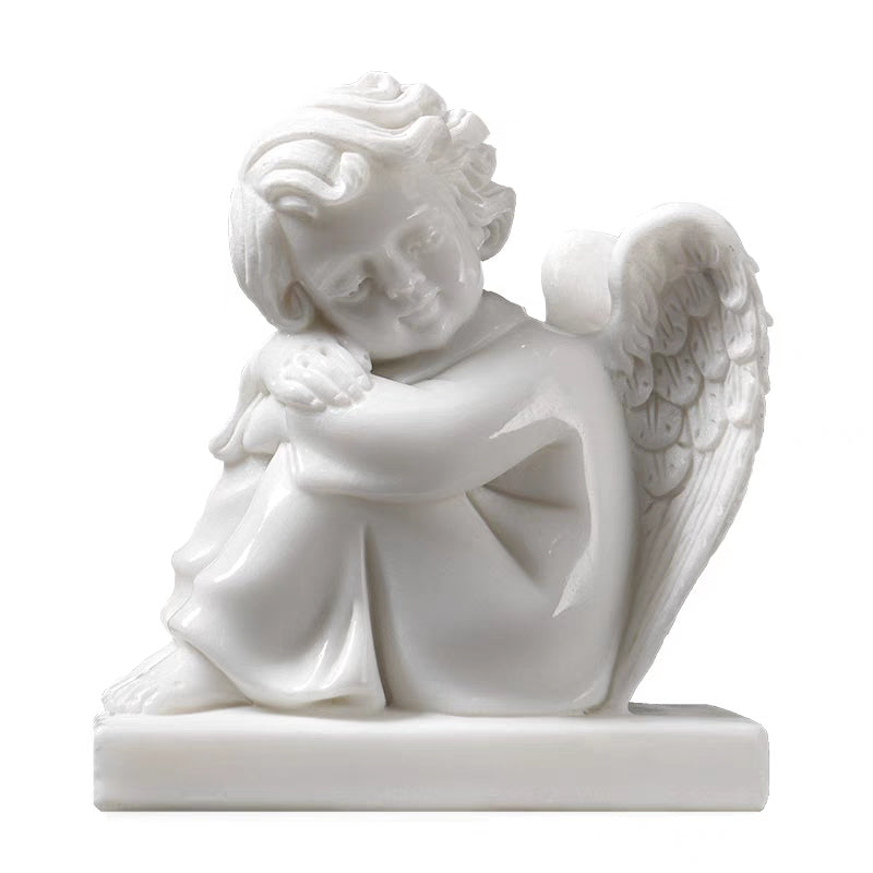 White Marble Angel Praying on Its Knee Statue